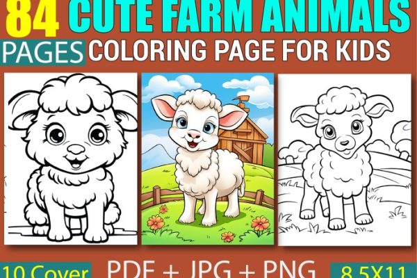 Cute farm anima coloring page