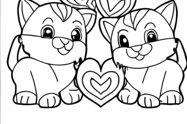 Animals with hearts coloring page