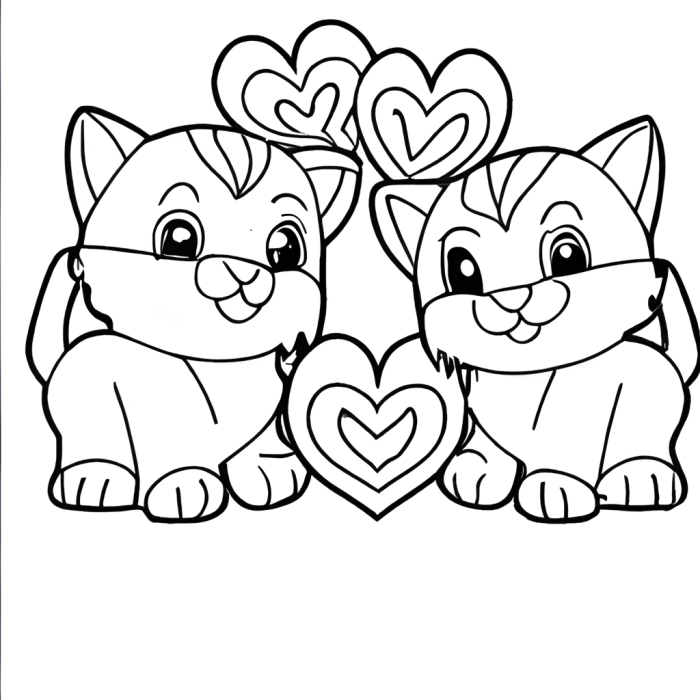 Animals with hearts coloring page