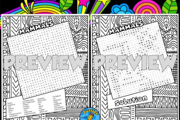 Animal classification coloring sheet word search