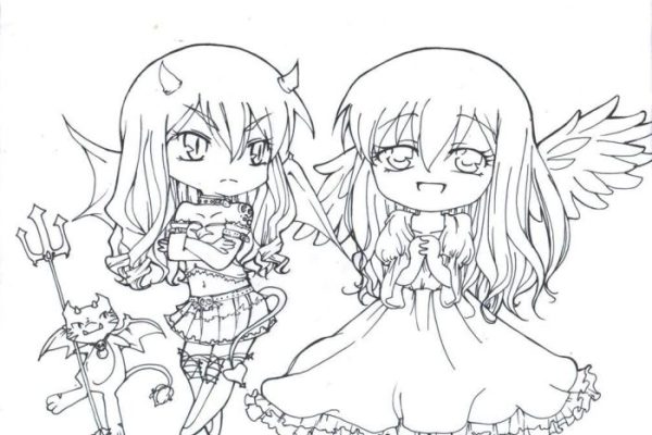 Anime angel and devil coloring pages