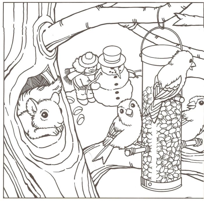 Animals in winter coloring pages