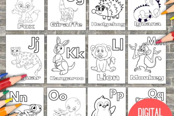 Coloring pages of alphabet with animals