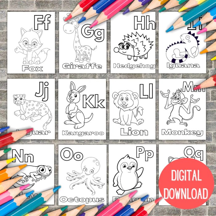 Coloring pages of alphabet with animals