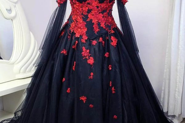 Red and black wedding dresses