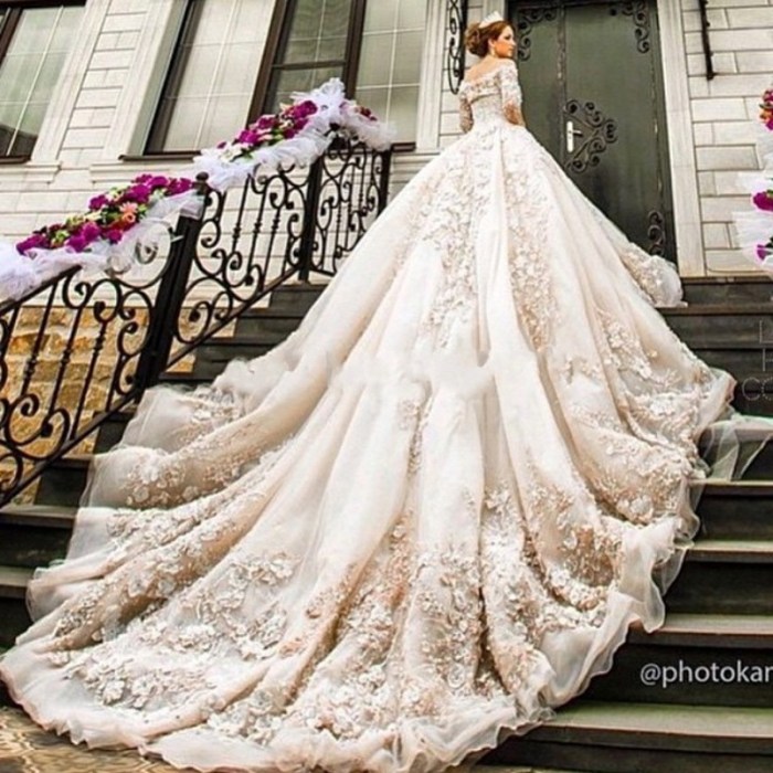 Wedding dress with long train