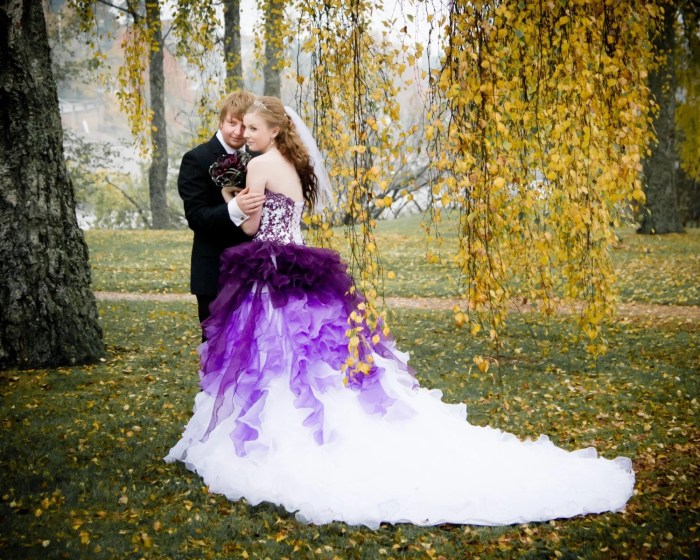 Wedding dresses with purple accents