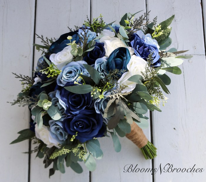 Wedding dress with blue flowers